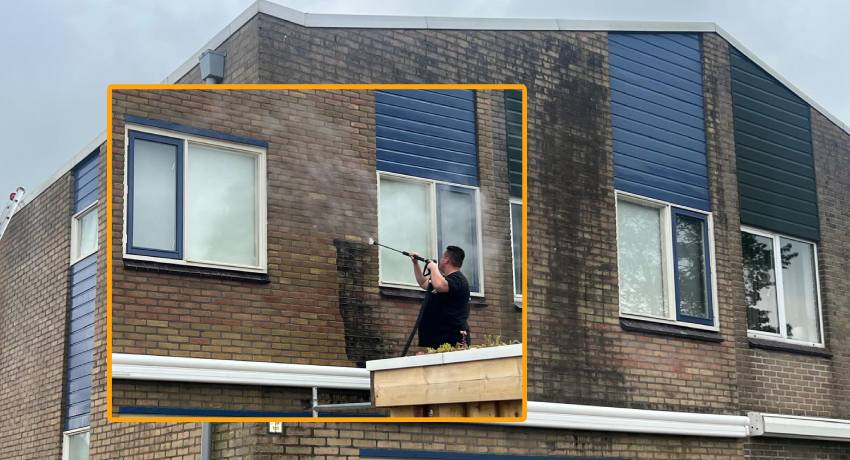 Professioneel gevelreiniging bedrijf aan het werk met moderne reinigingstechnieken